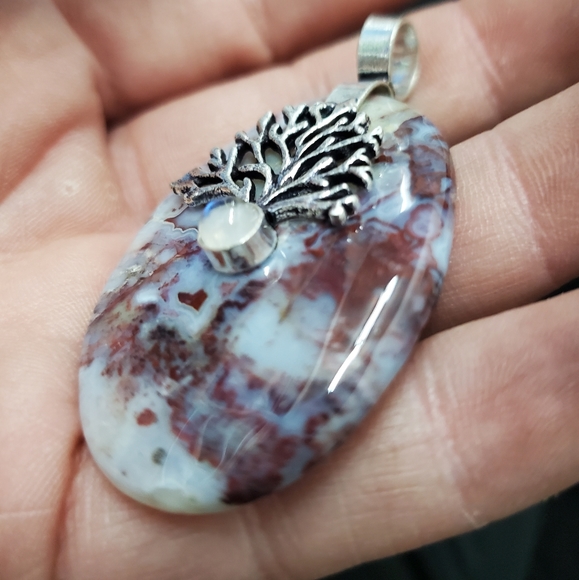 New Seam Agate and Rainbow Moonstone 925 Silver Pendant. - Picture 2 of 14